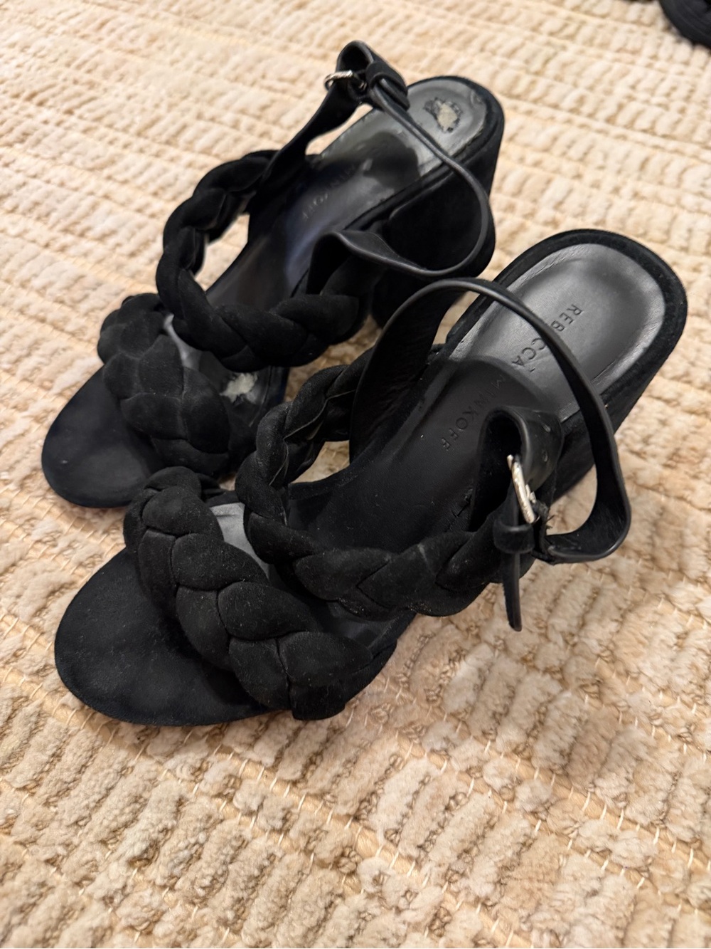 Rebecca Minkoff Black Braided Slingback Sandals